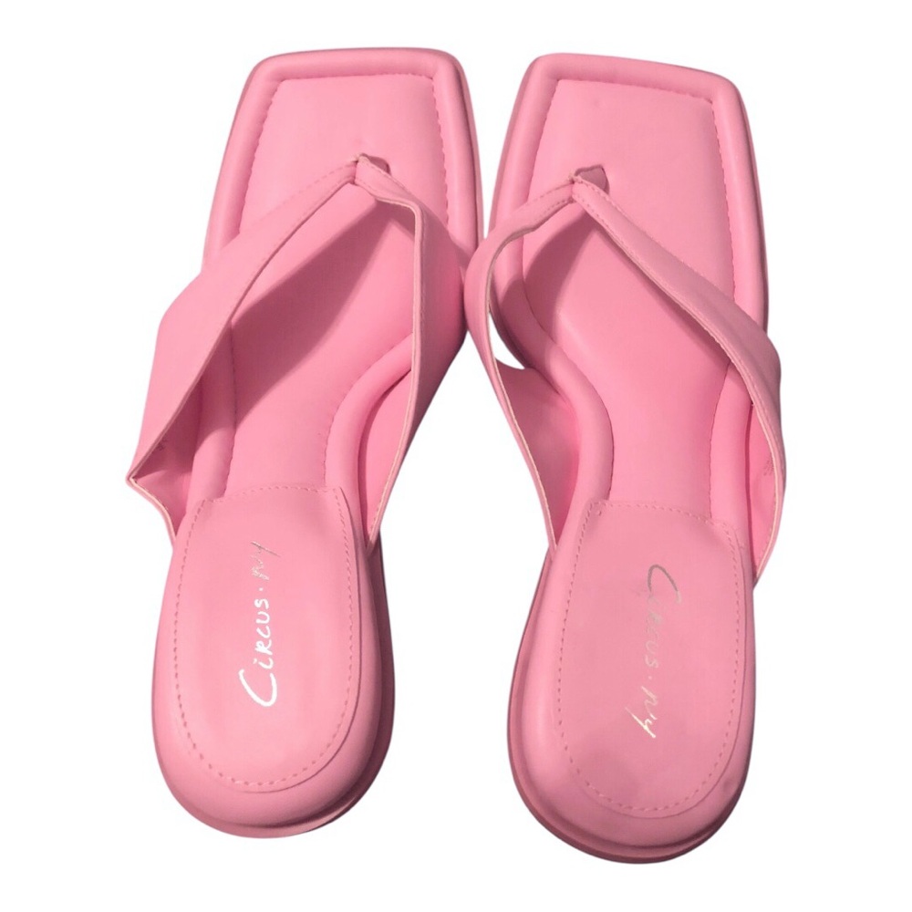 Circus by Sam Edelman Frances Pink Hibiscus curved Heeled thong Sandals size 9.5